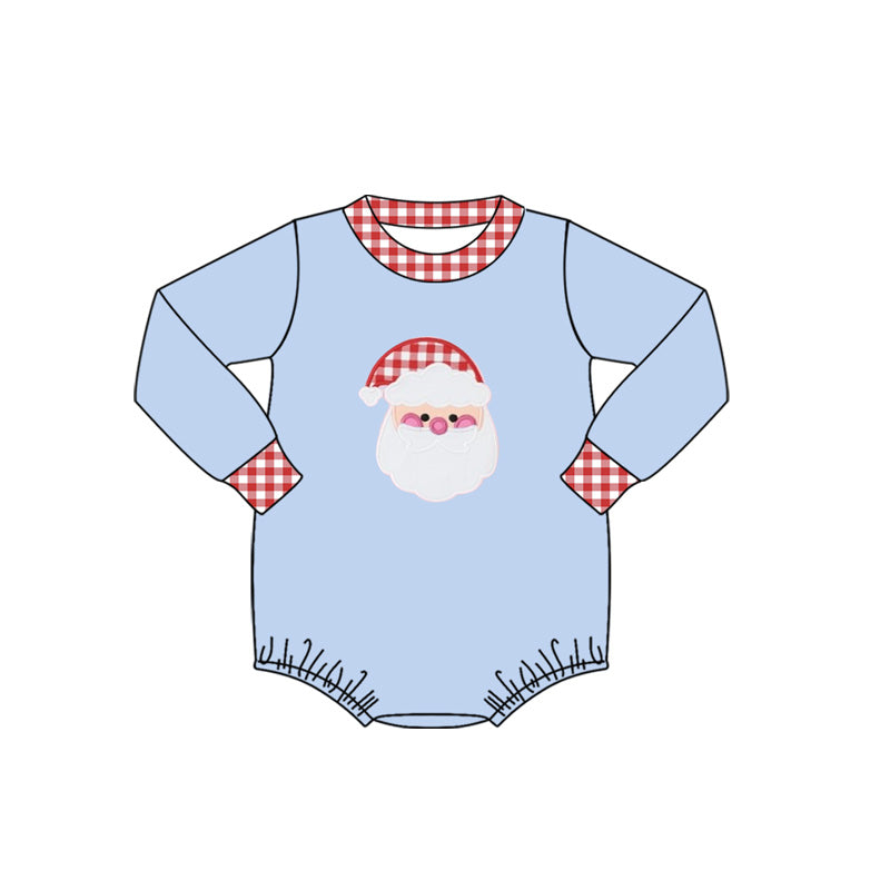 preorder LR1734 Christmas Santa blue long sleeve girls romper