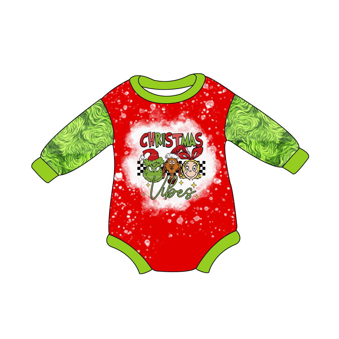 preorder LR1738 Christmas green face cartoon girl red green long sleee boys romper