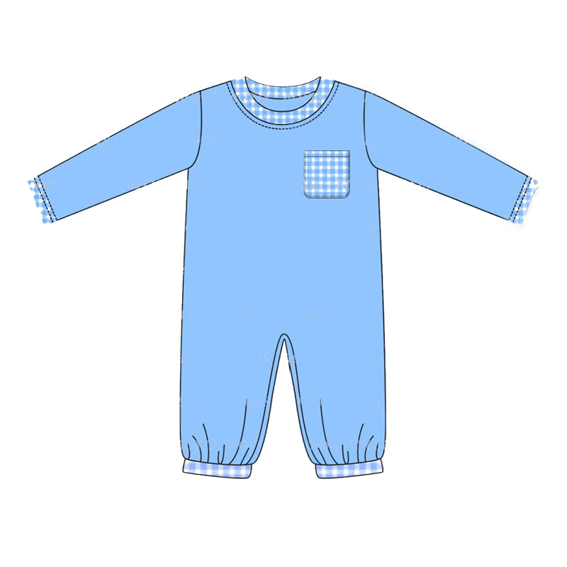 preorder LR1814 blue pocket long sleeve boys romper