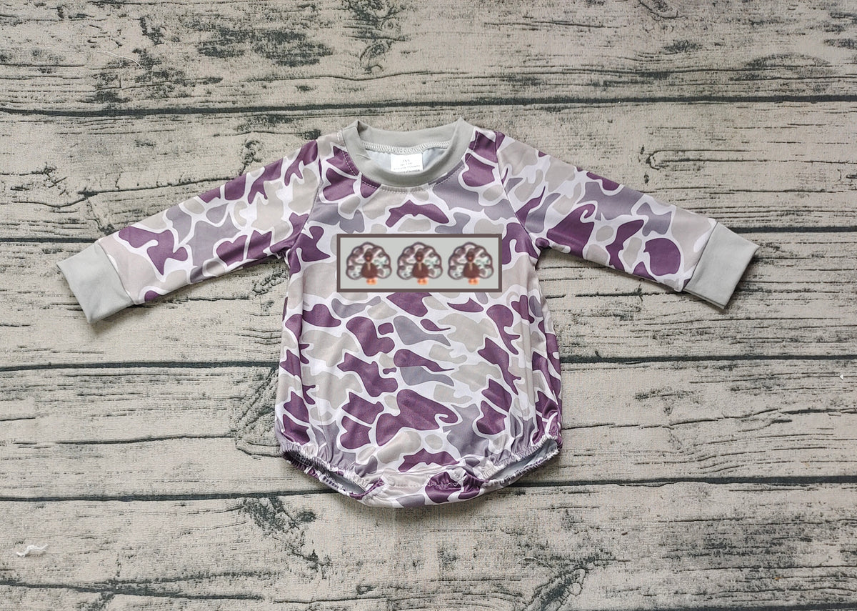 preorder LR1846 Thanksgiving camo turkey long sleeve boys romper