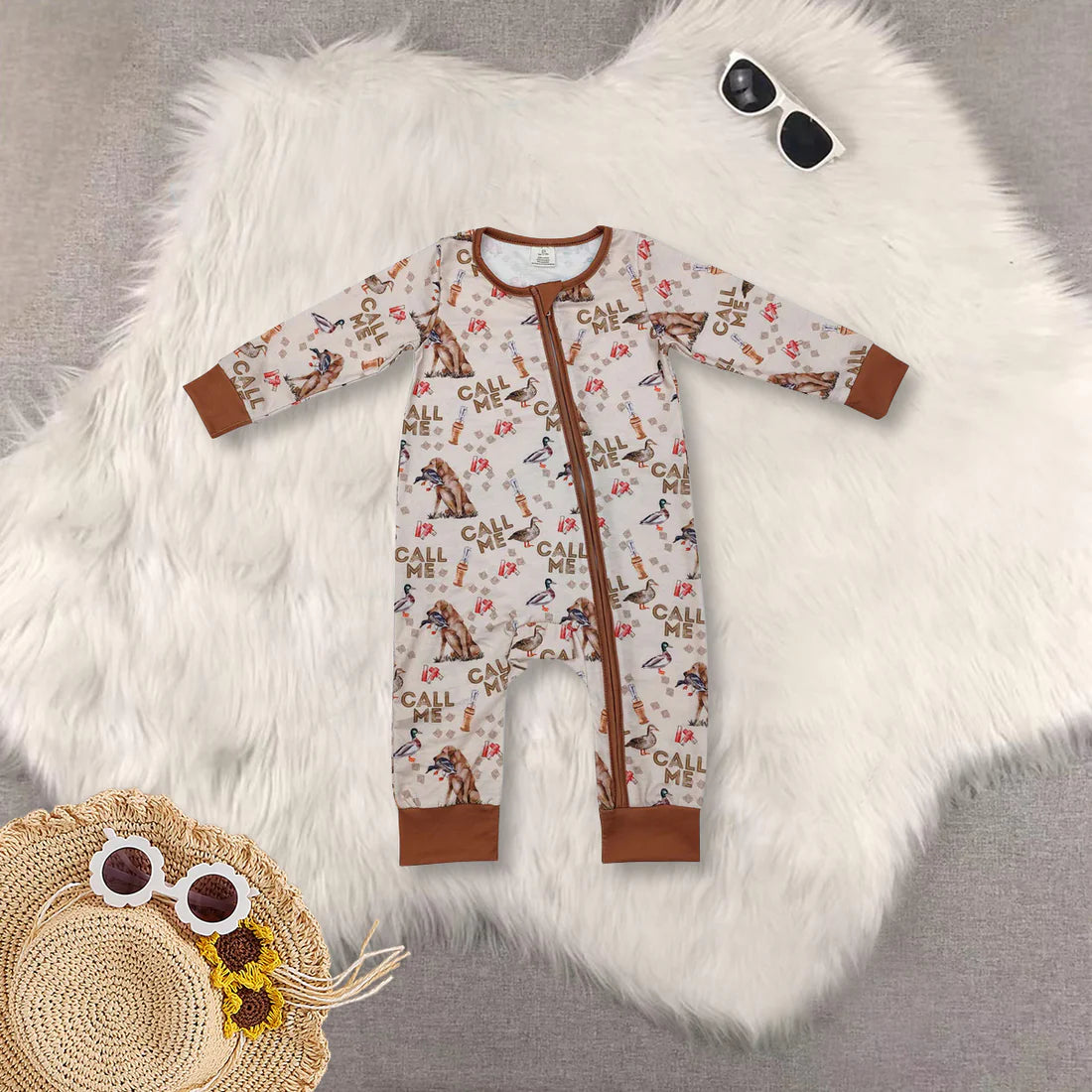 hunting dog mallard zipper romper RTS sibling clothes