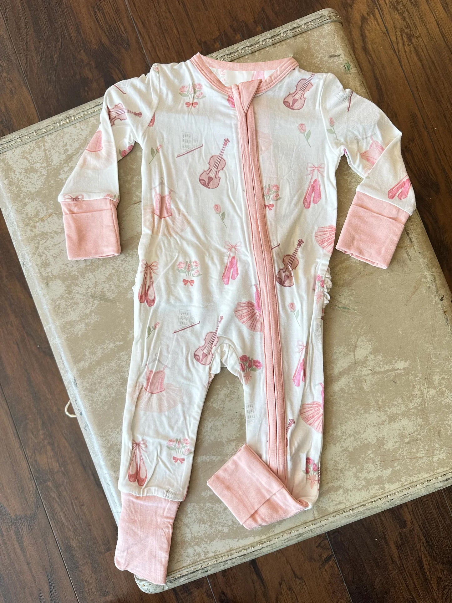 preorder LR1993 cute dance girl flowers pink long sleeve zipper girls romper