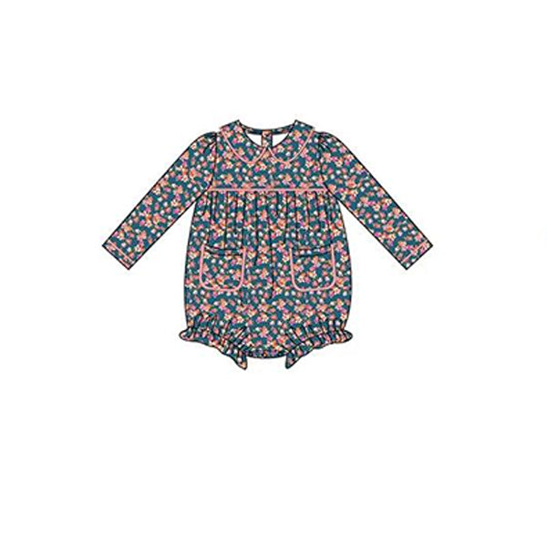 preorder LR2012 pink flowers pockets long sleeve girls floral romper