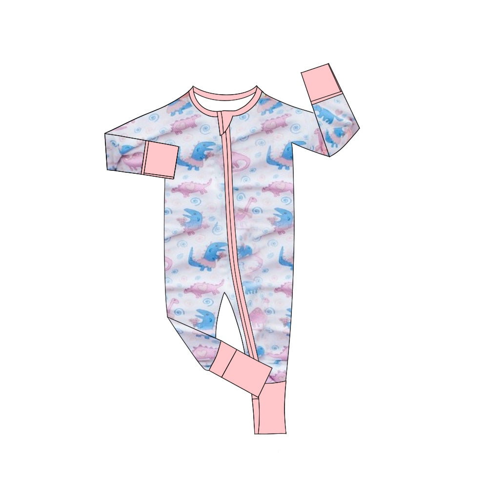 preorder LR2023 heart cute cartoon dinosaur pink zipper girls romper