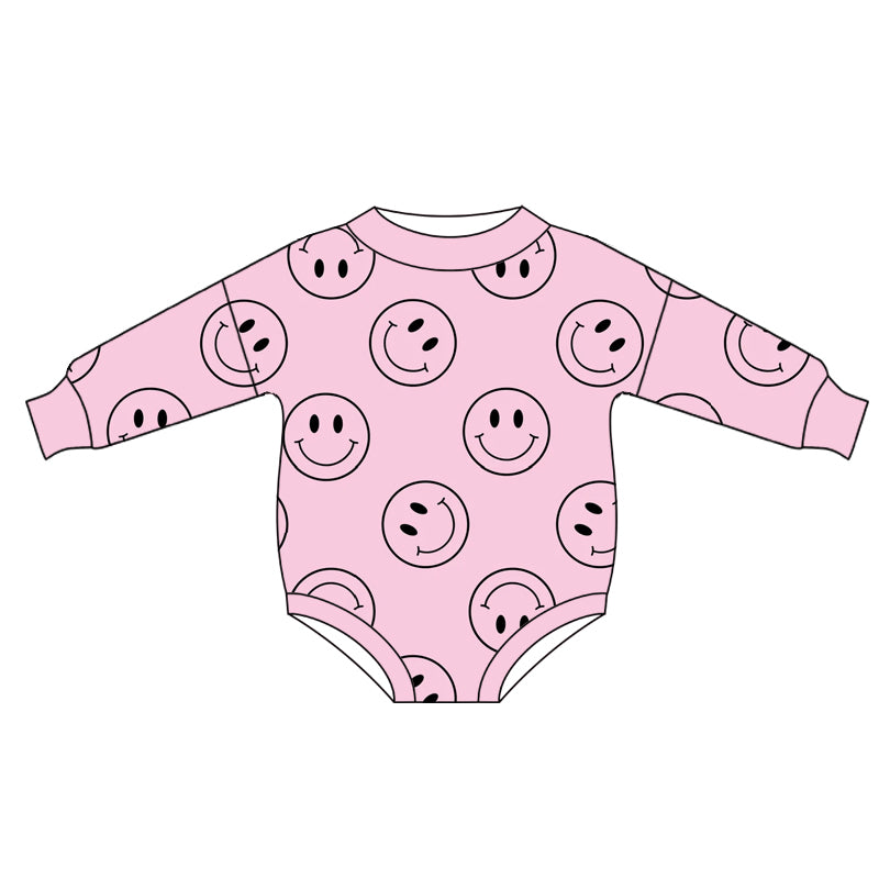 preorder LR2126 pink smile long sleeve girls romper