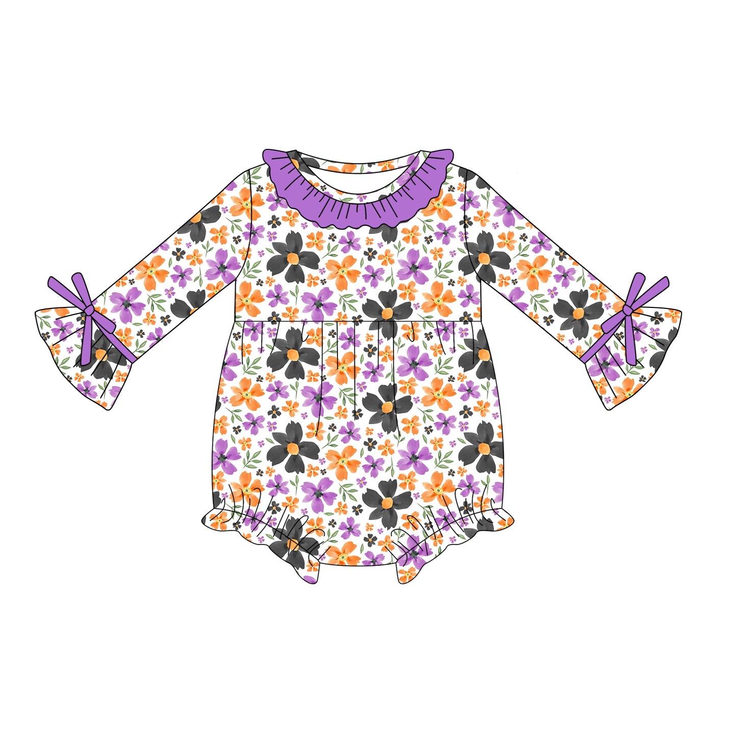 preorder LR2197 purple/black/orange flowers long sleeve girls romper