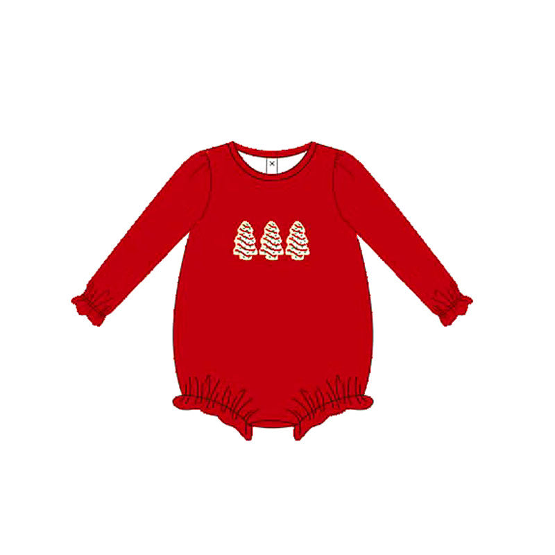 preorder LR2264 Christmas tree season red long sleeve girls romper