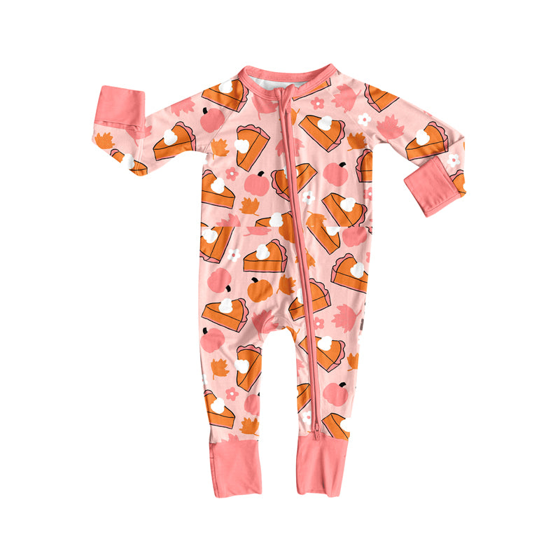 preorder LR2284 Autumn pumpkin pie pink long sleeve zipper girls romper