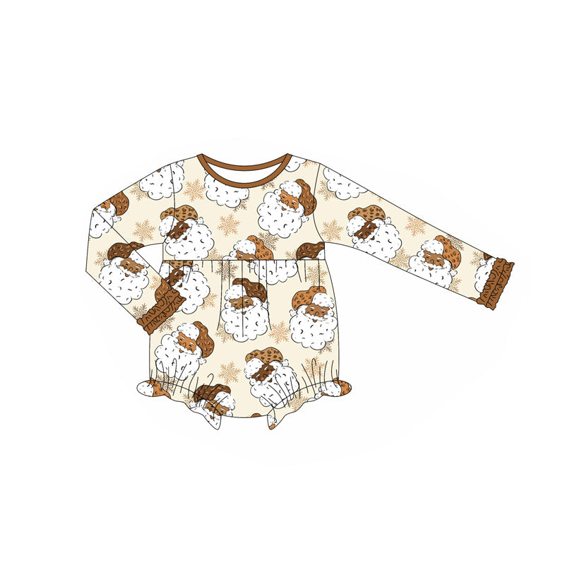 preorder LR2299 Christmas Santa brown long sleeve girls romper
