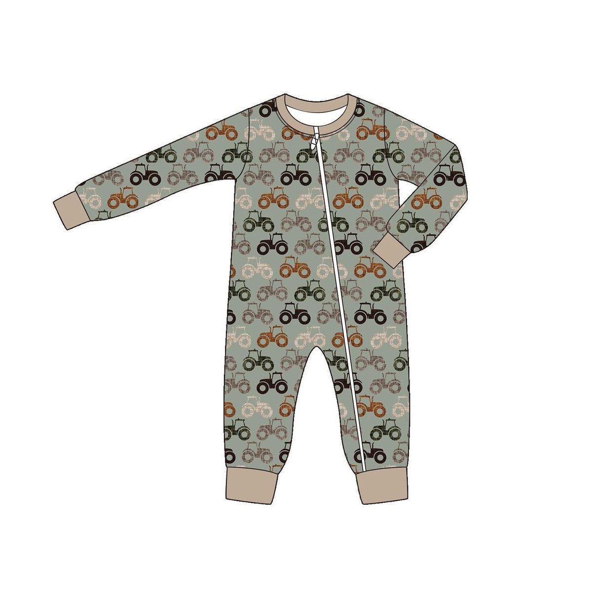 preorder LR2307 farm tractor long sleeve zipper boys romper