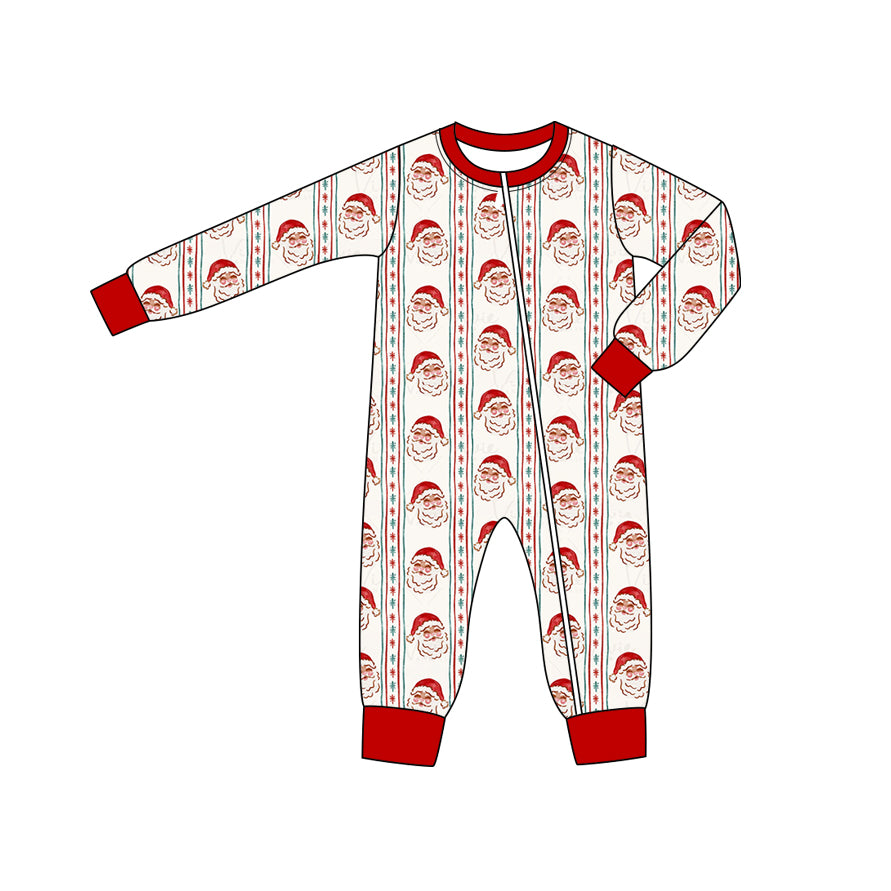preorder LR2342 Christmas Santa red long sleeve zipper girls romper
