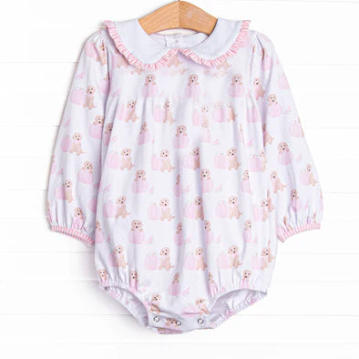 preorder LR2351 pink pumpkin dog long sleeve girls romper