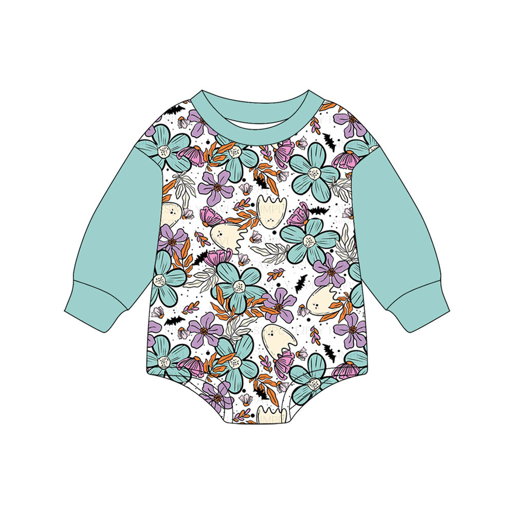 preorder LR2371 colorful flowers blue long sleeve girls romper