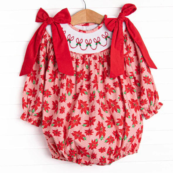preorder LR2386 Christmas holly berry bows red long sleeve girls romper