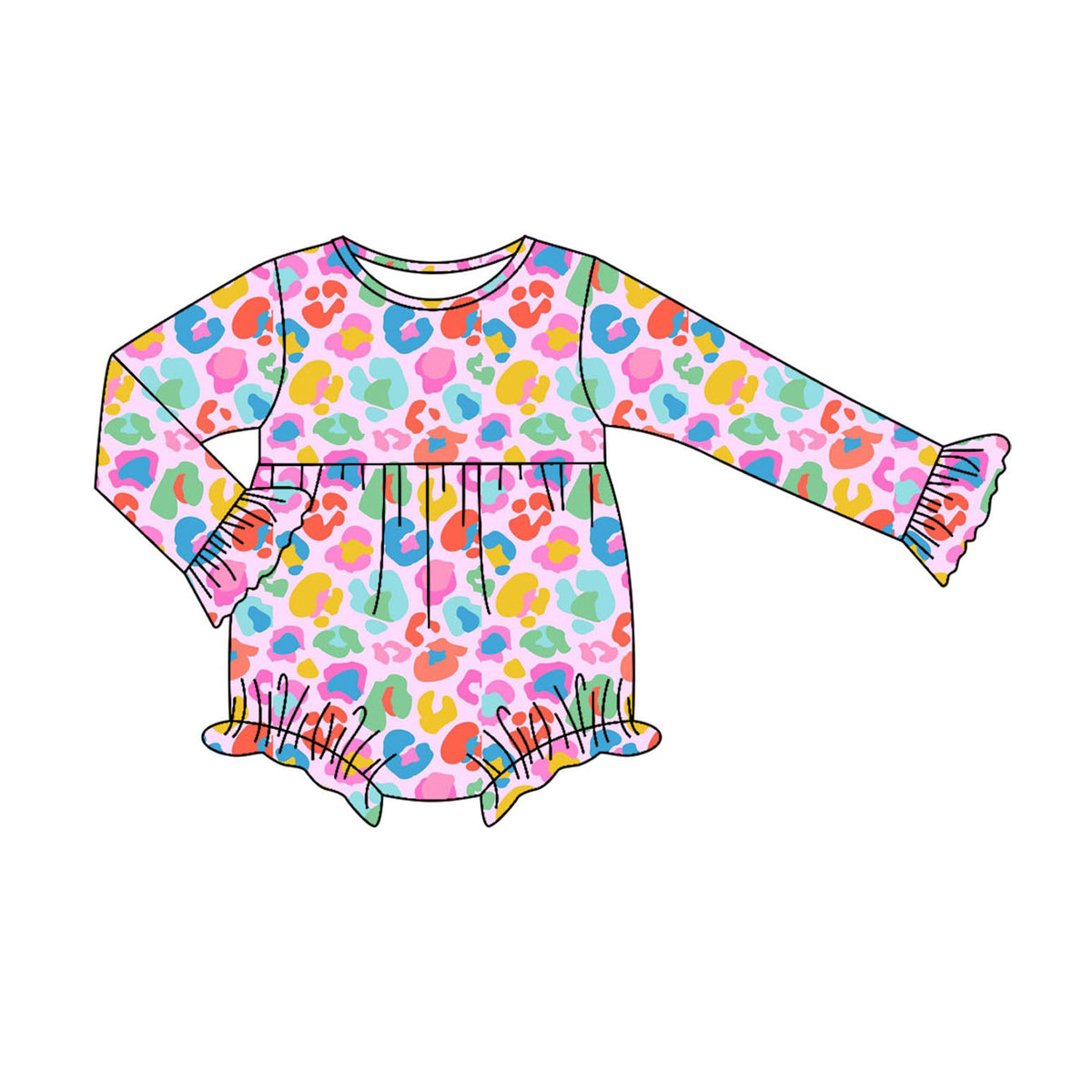preorder LR2430 colorful leopard long sleeve girls romper
