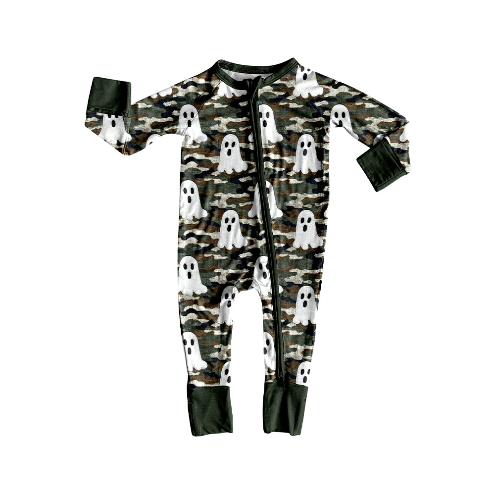 preorder LR2455 Halloween spooky hunting camo long sleeve zipper boys romper