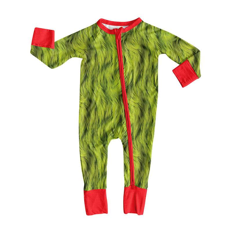preorder LR2498 Christmas green zipper long sleeve boys romper