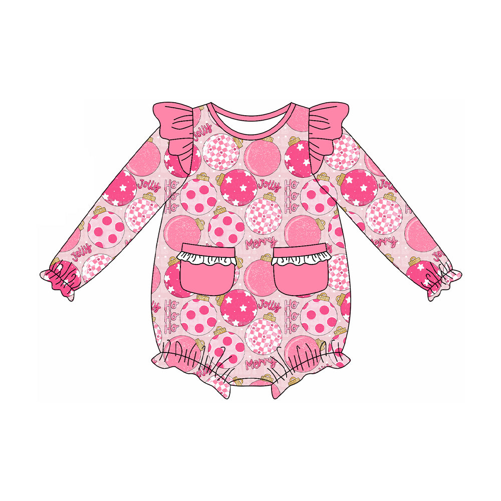 preorder LR2500 Christmas light jolly pink long sleeve girls romper