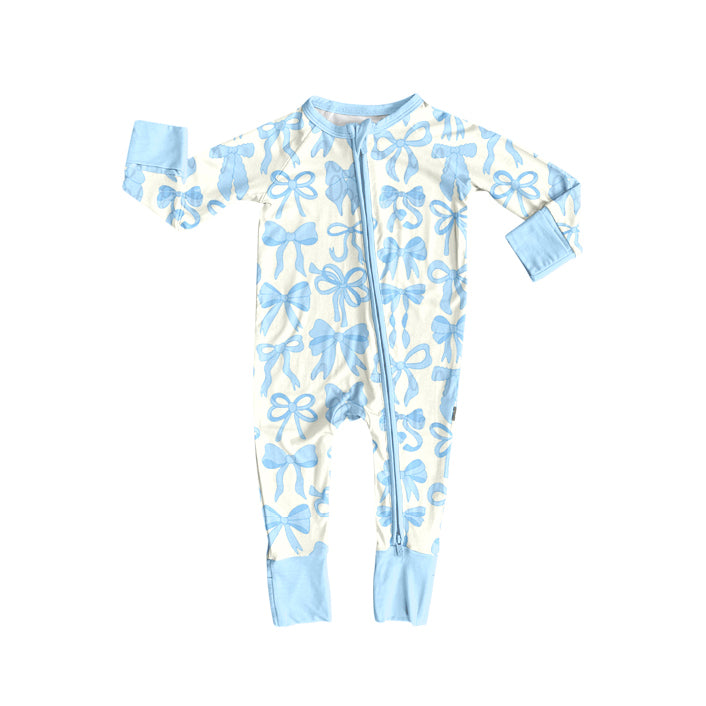 preorder LR2581 blue bows zipper long sleeve girls romper