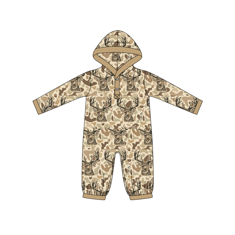 Custom moq 20 bamboo hunting deer camo hoodie long sleeve boys romper