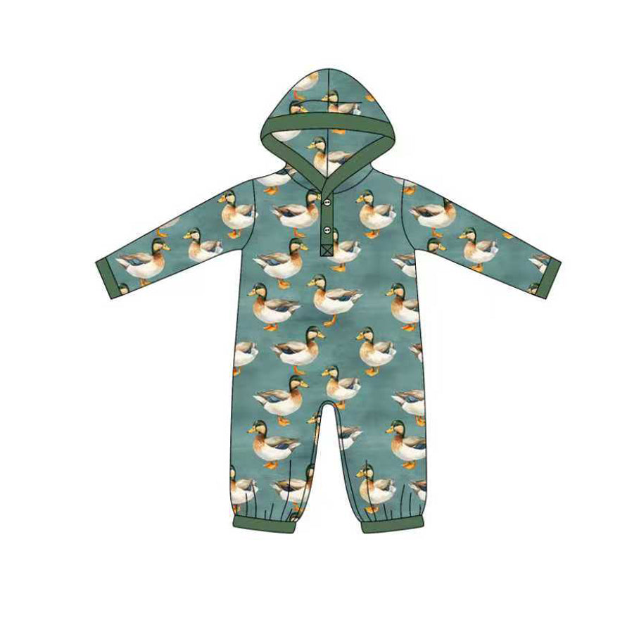 preorder LR2618 hunting mallard duck green hoodie long sleeve boys romper