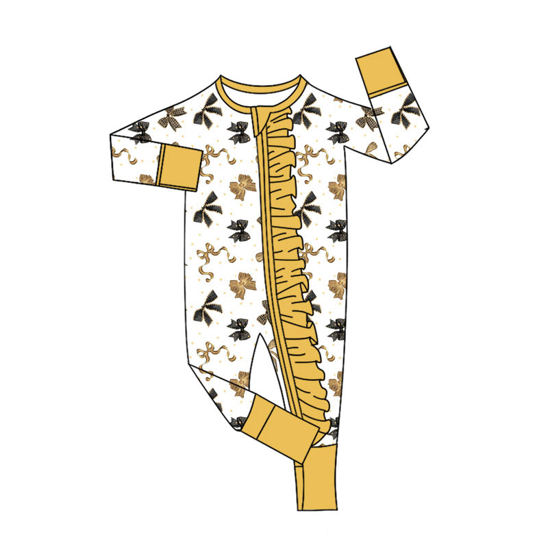 preorder LR2619 happy new year black/gold bows zipper long sleeve girls romper