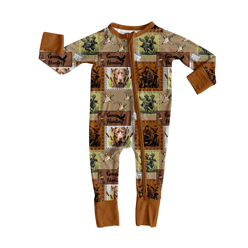 preorder LR2628 hunting mallard duck dog zipper long sleeve boys romper