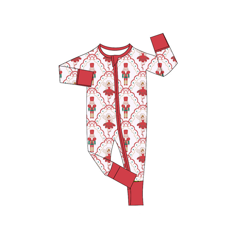 preorder LR2634 Christmas dance girl soldier red zipper long sleeve girls romper