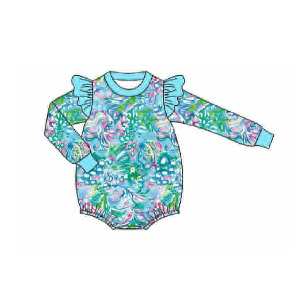 preorder LR2647 colorful tropical print blue long sleeve girls romper