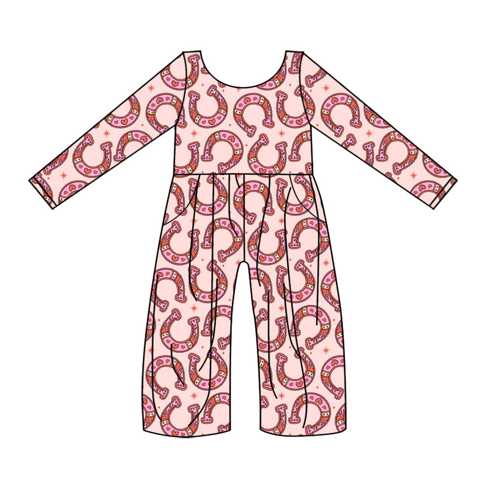 preorder LR2684 Western Valentine's Day heart pink long sleeve girls jumpsuits