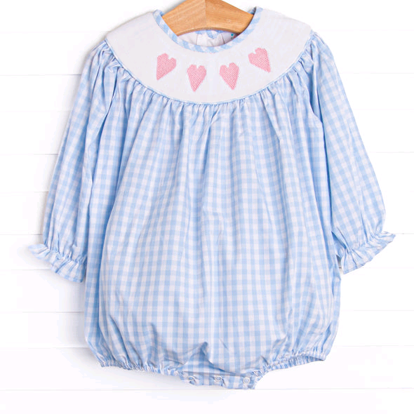 preorder LR2701 Valentine's Day heart blue checkered long sleeve girls romper