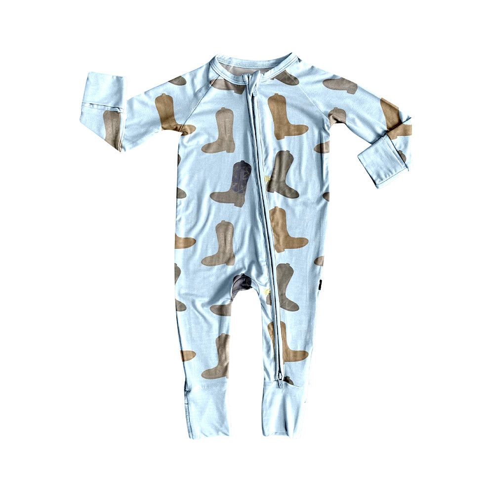 preorder LR2704 Western boots blue long sleeve zipper boys romper