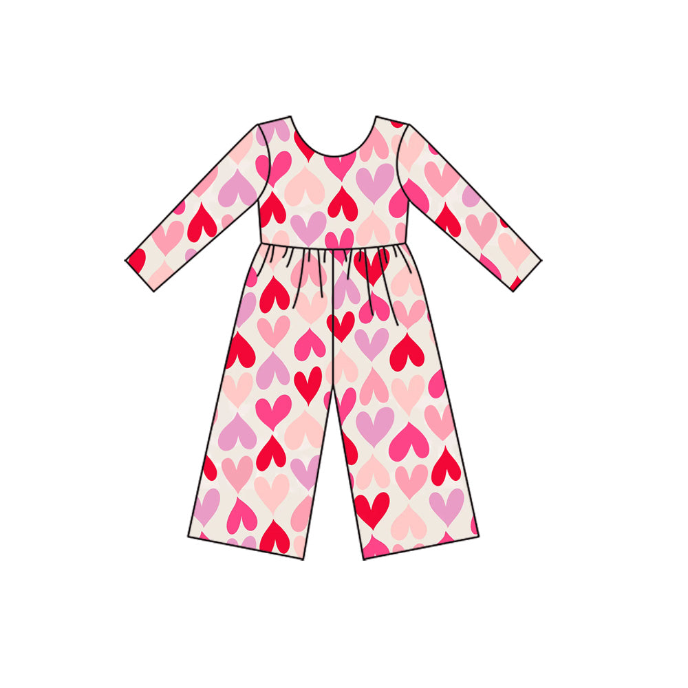 preorder LR2711 Valentine's Day heart red/pink long sleeve girls jumpsuits