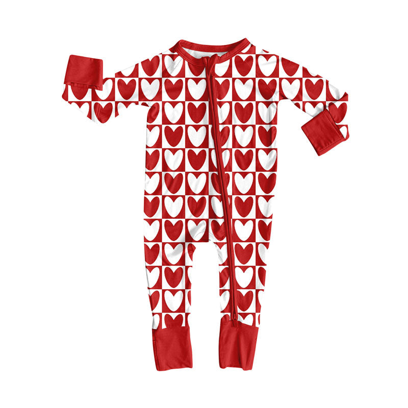 preorder LR2717 Valentine's Day heart red zipper long sleeve girls romper