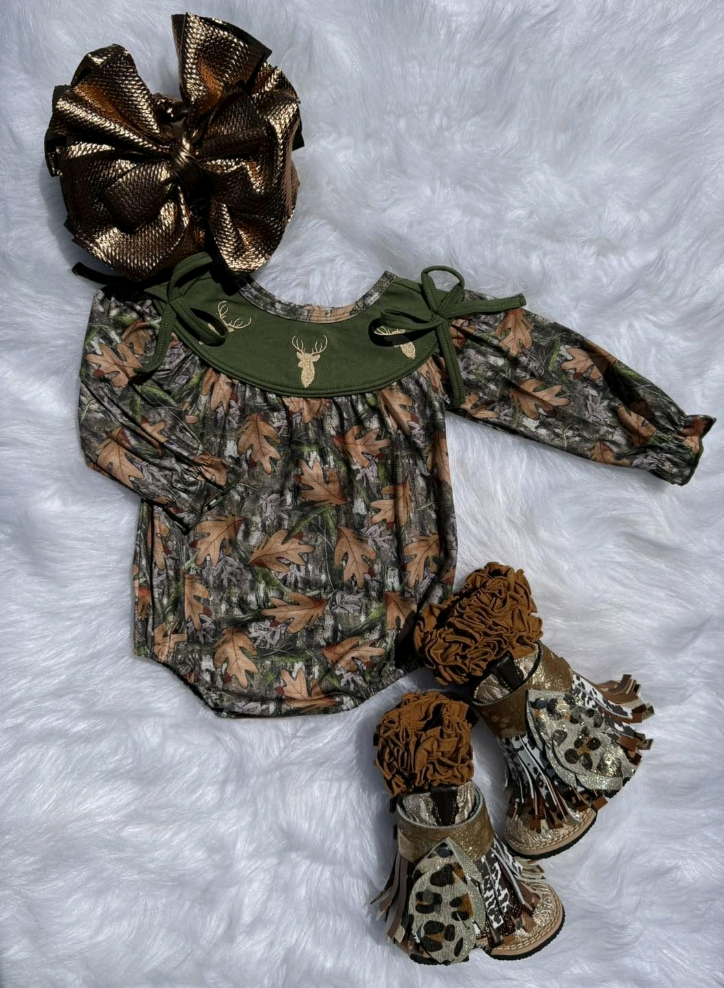 preorder LR2728 hunting deer branch long sleeve girls romper