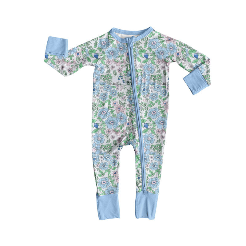preorder LR2756 cute flowers floral long sleeve zipper girls romper