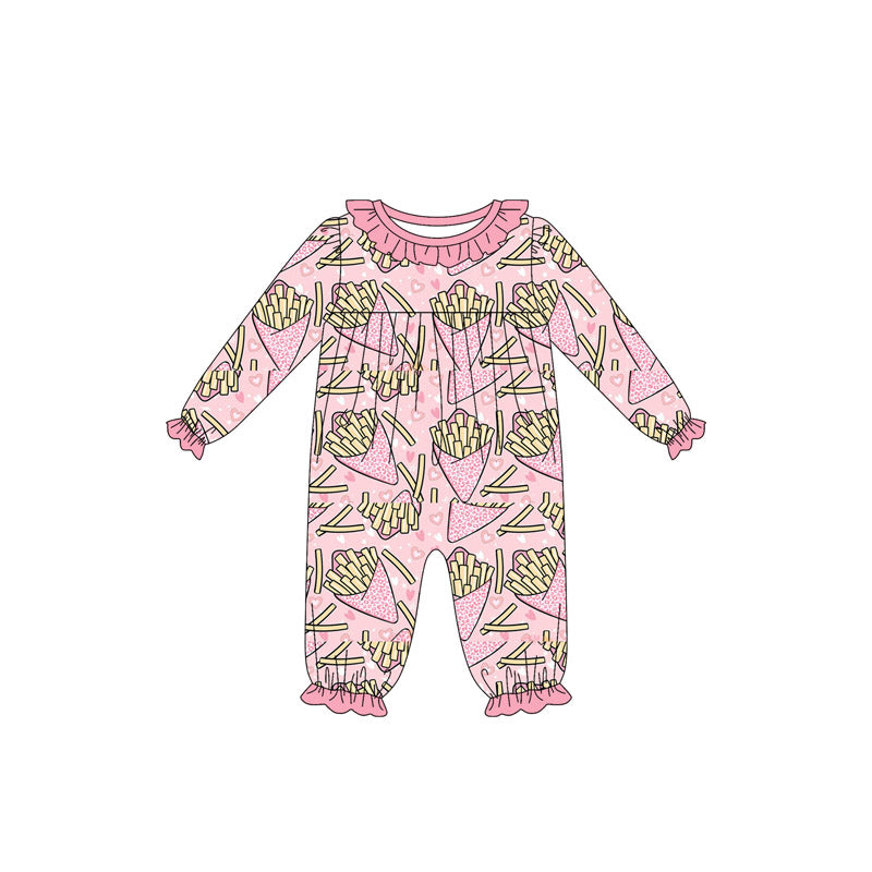 preorder LR2760 Valentine'Day pink heart chips long sleeve girls romper