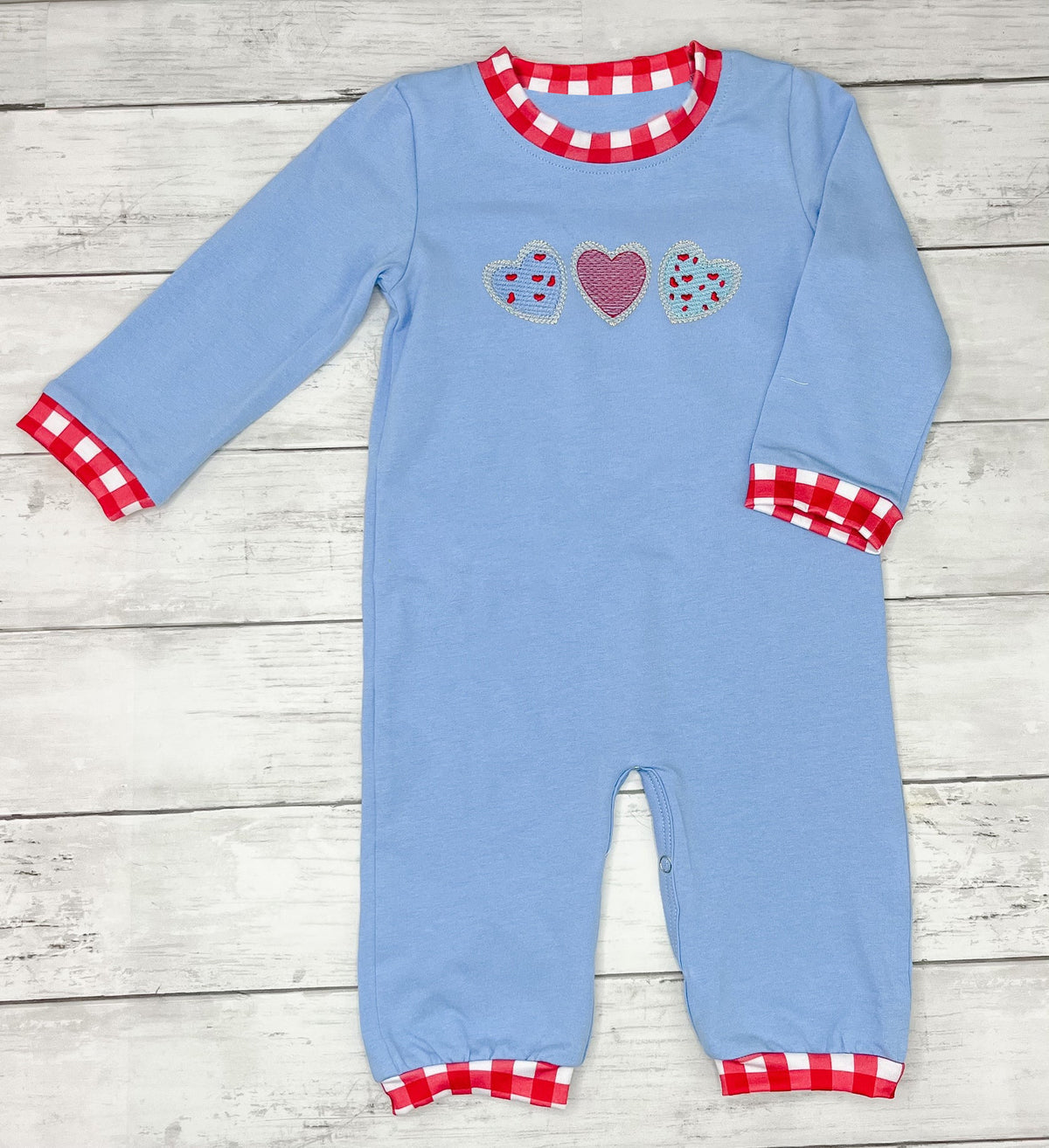 preorder LR2765 Valentine's Day heart blue long sleeve boys romper