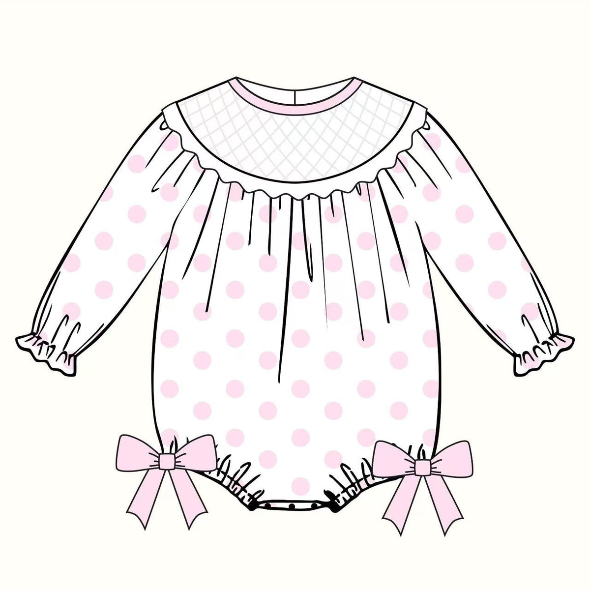 preorder LR2772 pink dot bows long sleeve girls romper