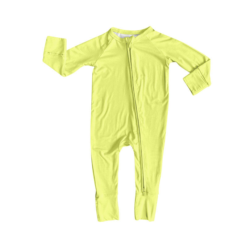 preorder LR2799 solid color yellow zipper long sleeve girls romper