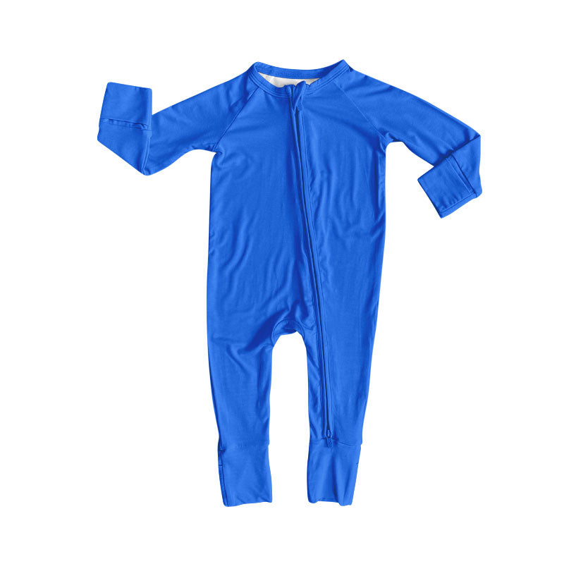 preorder LR2802 solid color blue zipper long sleeve girls romper