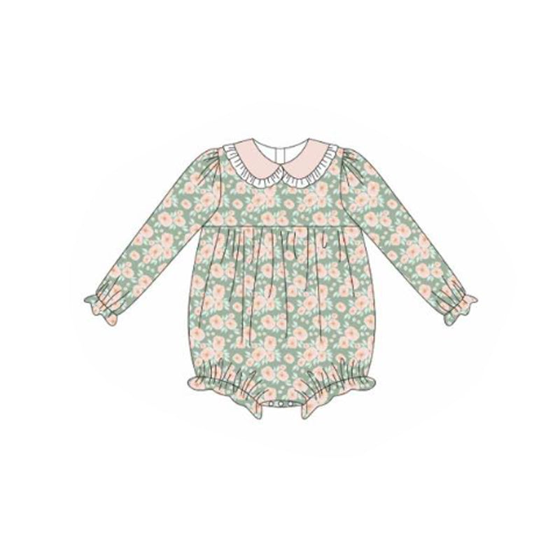 preorder LR2821 pink flowers floral long sleeve girls romper