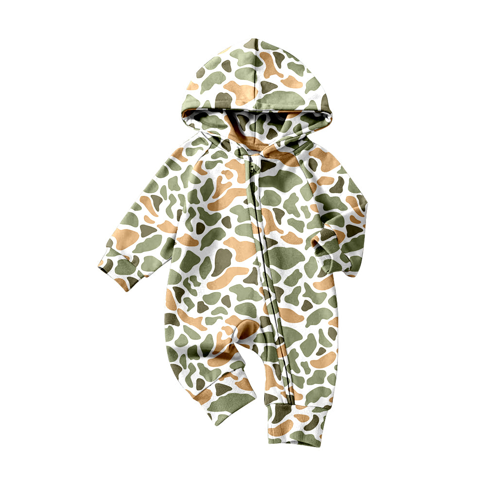 preorder LR2824 hunting camo hoodei zipper long sleeve boys romper