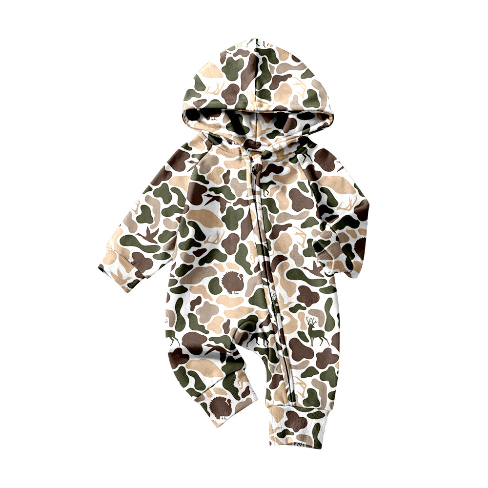 preorder LR2825 hunting camo hoodei zipper long sleeve boys romper
