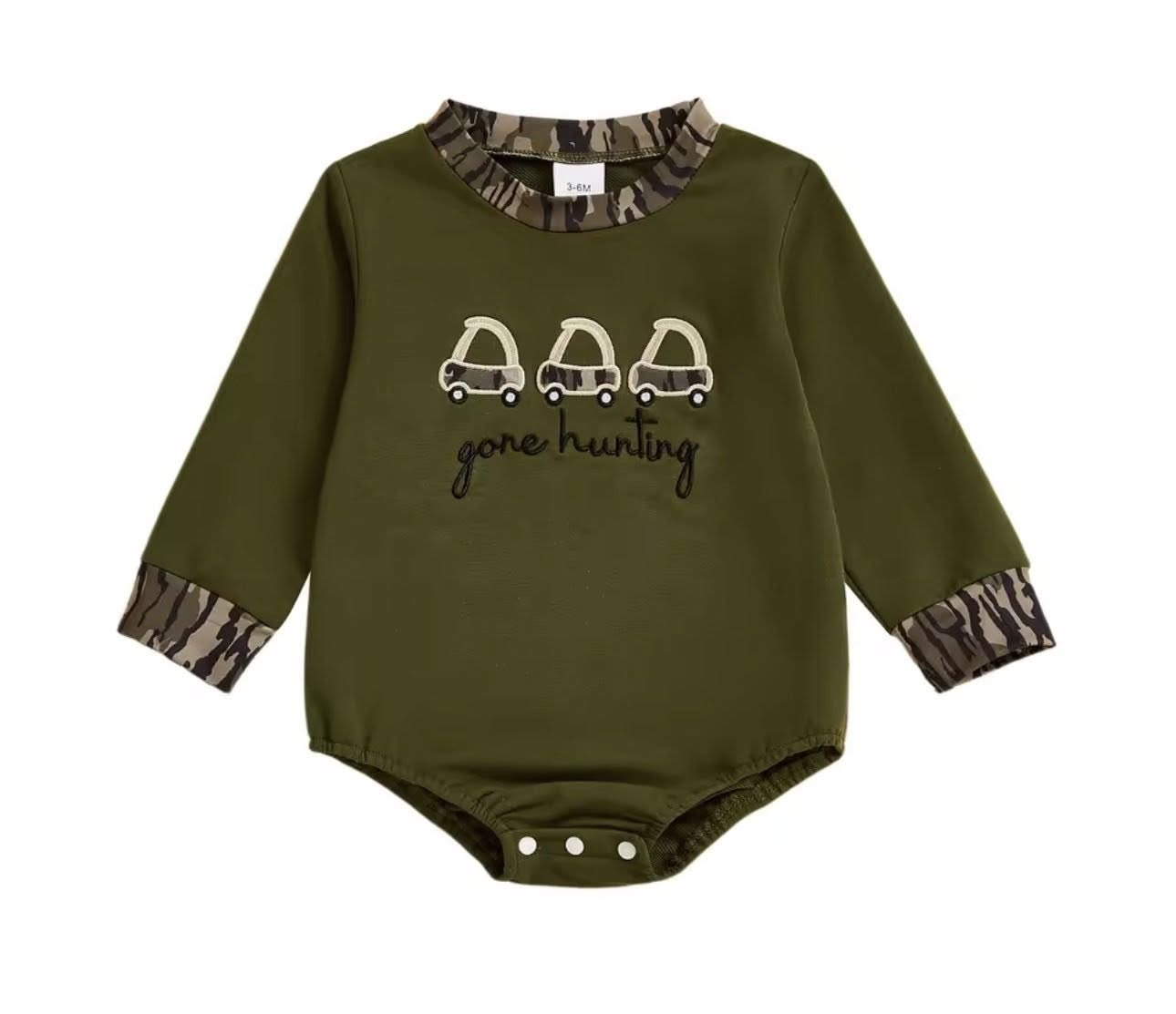preorder LR2835 gone hunting car long sleeve boys romper