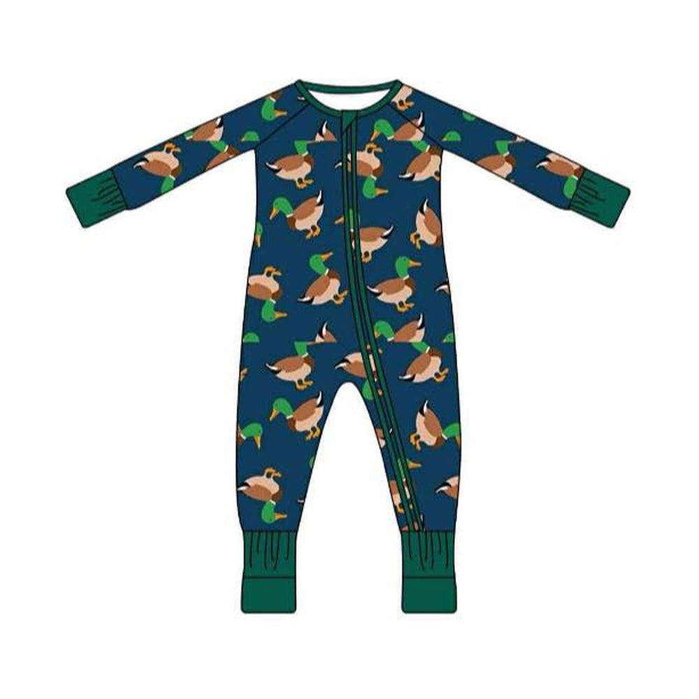 preorder LR2846 hunting mallard duck green zipper long sleeve boys romper