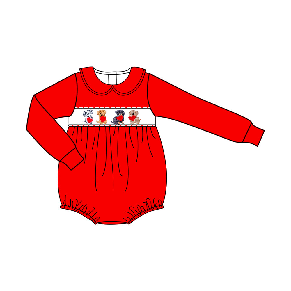 preorder LR2853 Valentine's Day heart dog red long sleeve girls romper