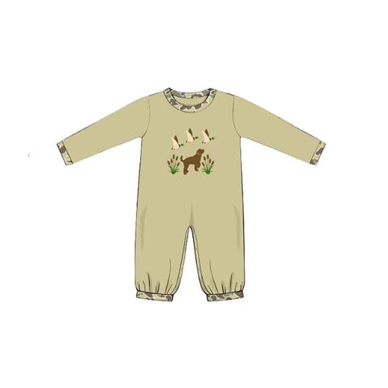 preorder LR2859 Hunting Mallard Duck Dog Long Sleeve Boys Romper