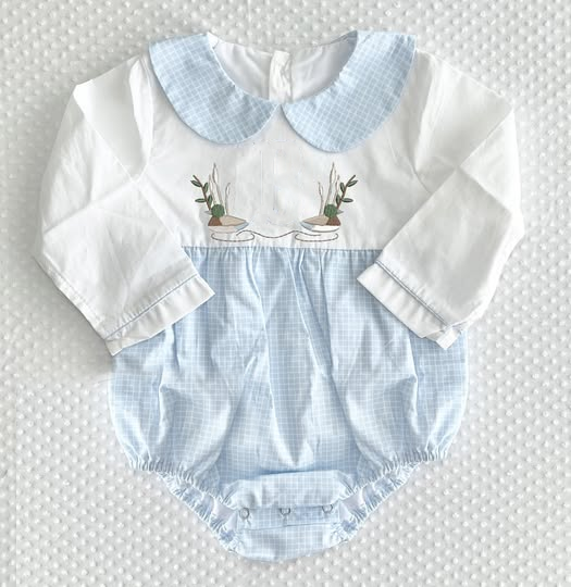 preorder LR2877 Hunting Mallard Duck Blue Long Sleeve Girls Romper