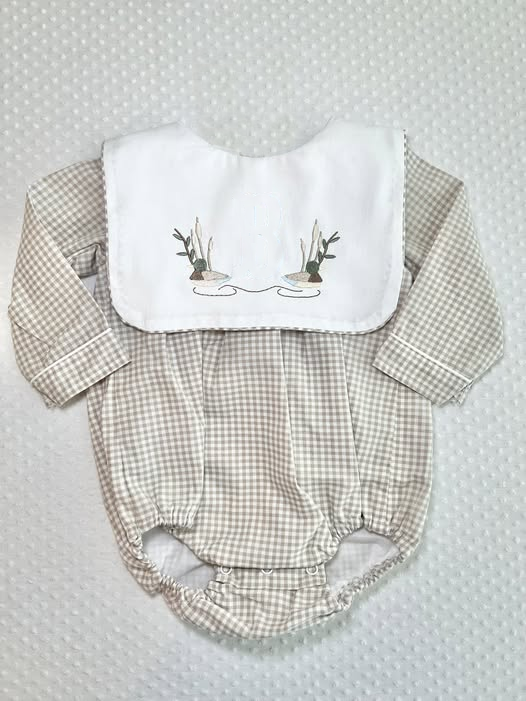 preorder LR2878 Hunting Mallard Duck Checkered Long Sleeve Boys Romper
